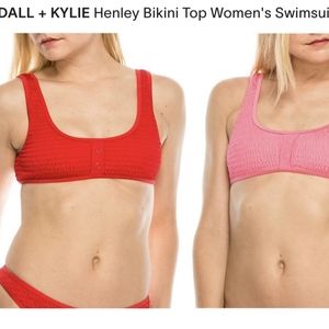 KENDALL & KYLIE Henley Shirred Puckered Bikini Top